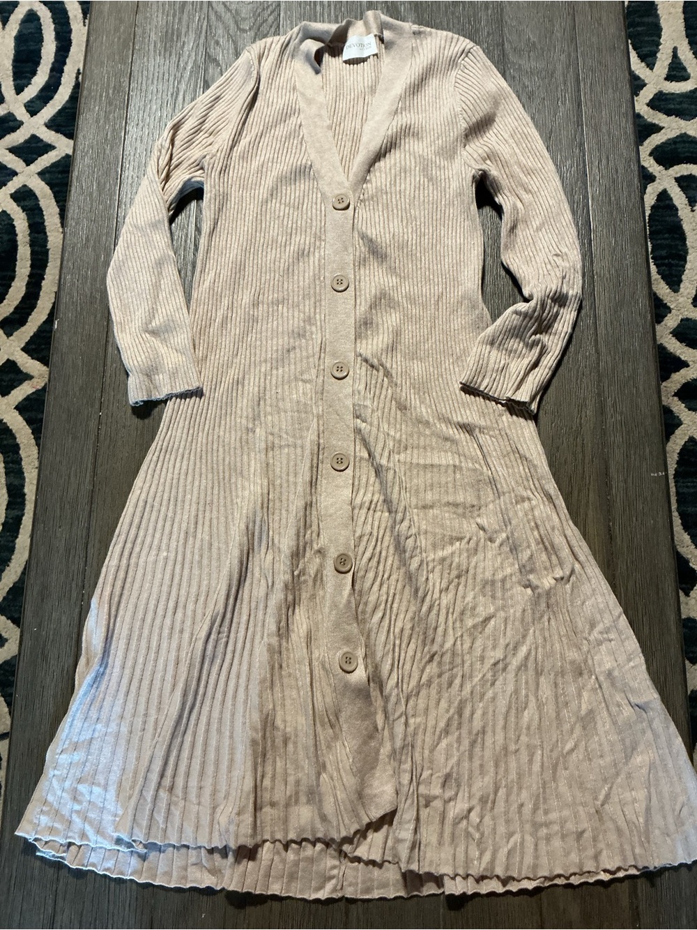 Cyrus Beige Long Ribbed Button-Front Knit Dress